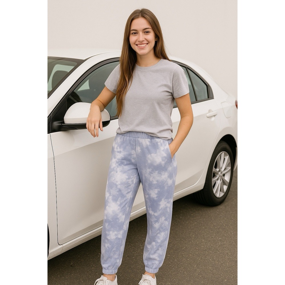 Hollister Blue White Clouds Small Sweatpants Women's Fleece Jogger Pants Tie Dye